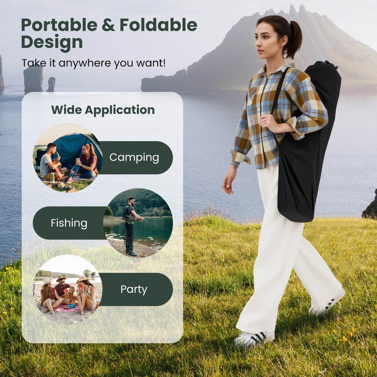 2 in 1 Portable Camping Chair with Detachable Footrest Adjustable Backrest