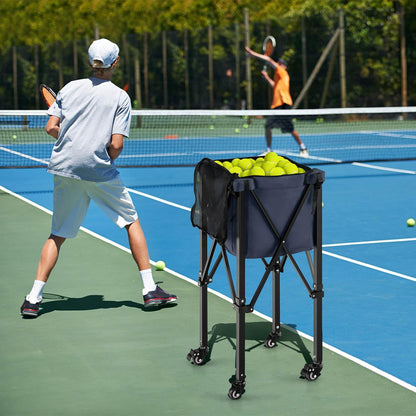 Lightweight Aluminum Tennis Ball Hopper Basket with Wheels and Removable Bag