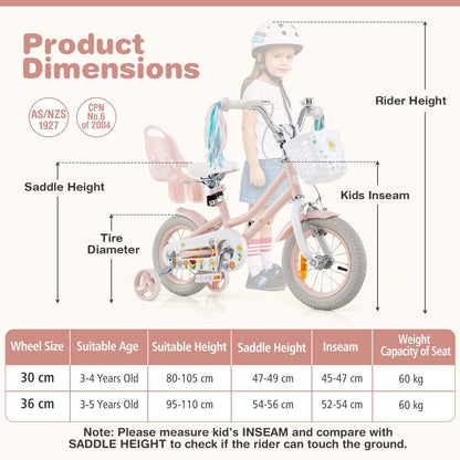 12/14 Inch Children Bicycle w/Detachable Training Wheels