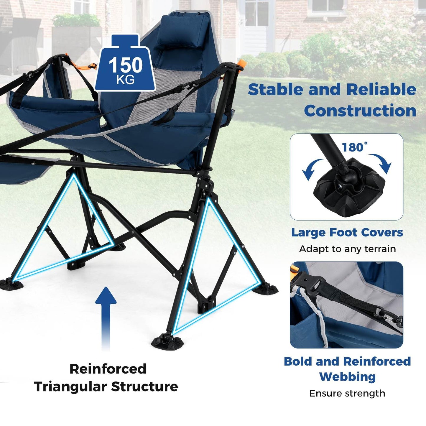 Oversized Hammock Camping Chair with Footrest for Adults with Cup Holder