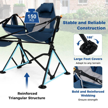 Oversized Hammock Camping Chair with Footrest for Adults with Cup Holder