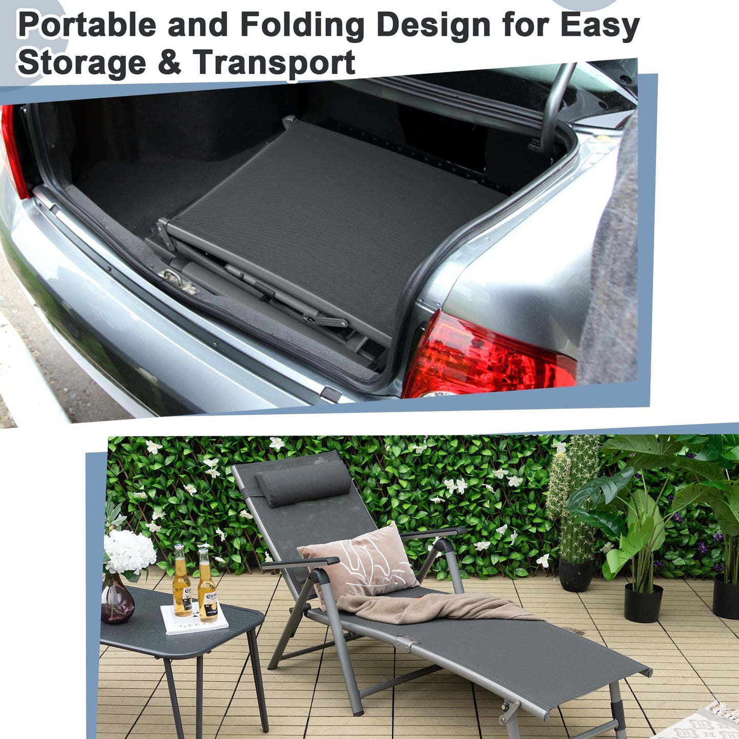 Outdoor Aluminum Chaise Lounge Chair with 8 Back and 2 Leg Adjustable Positions