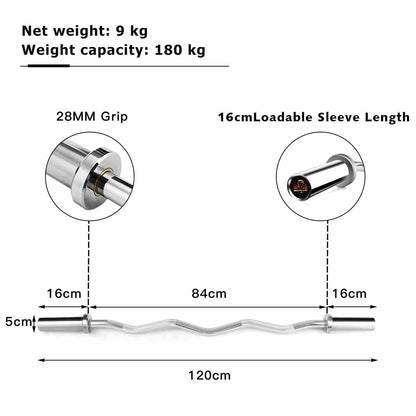 Olympic EZ Curl Bar 1.2m Weight Bar with Copper Sleeve and Bearing Connection