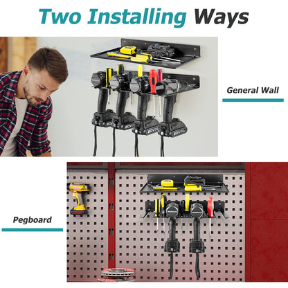 Electric Drill Storage Rack, Wall Mounted Drill Holder & Floating Shelf