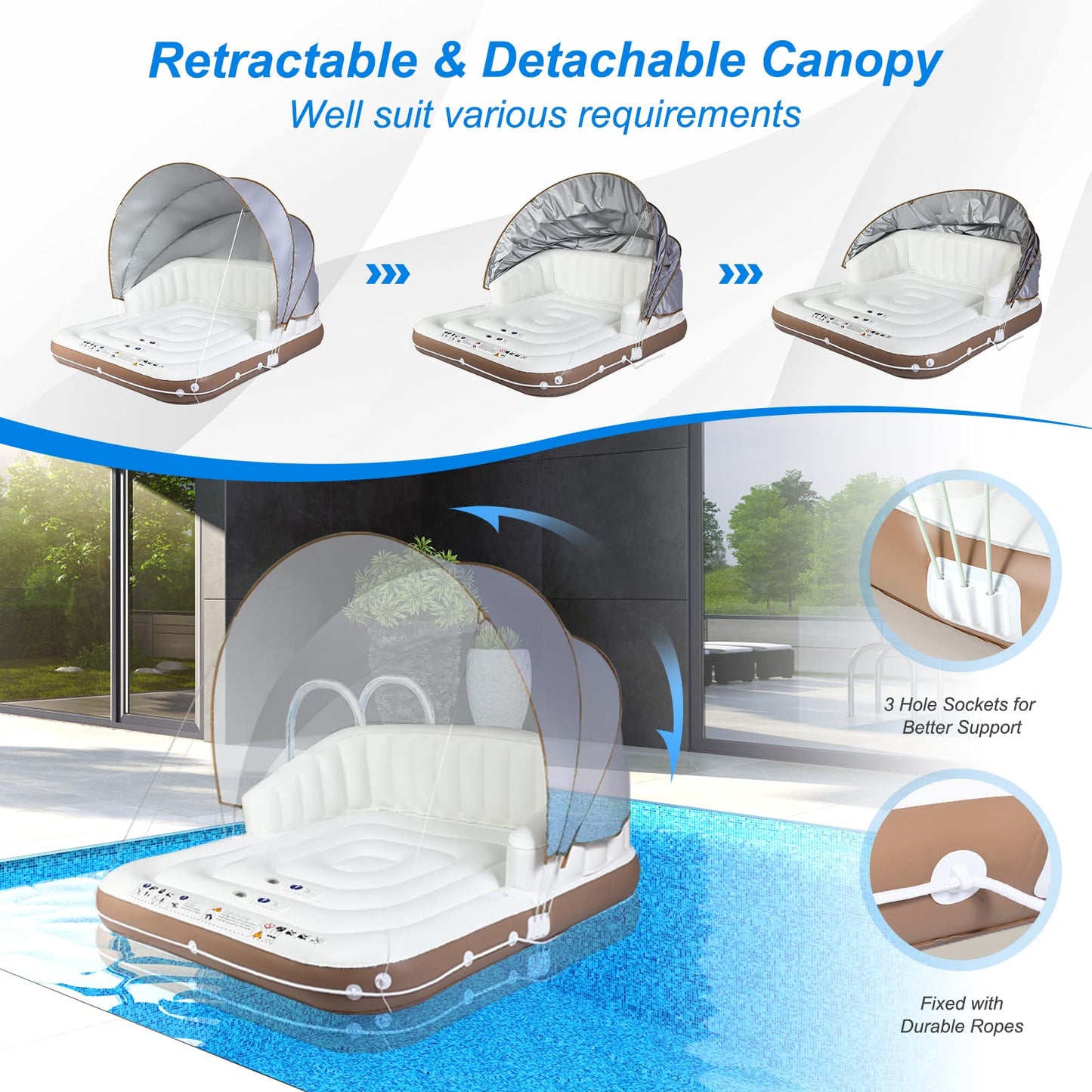 Canopy Island Inflatable Pool Float Lounge with High Backrest Armrest Adults & Kids