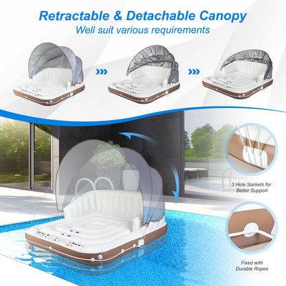 Canopy Island Inflatable Pool Float Lounge with High Backrest Armrest Adults & Kids