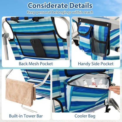 Folding Beach Chair for Adults with 4-Position Adjustable Backrest