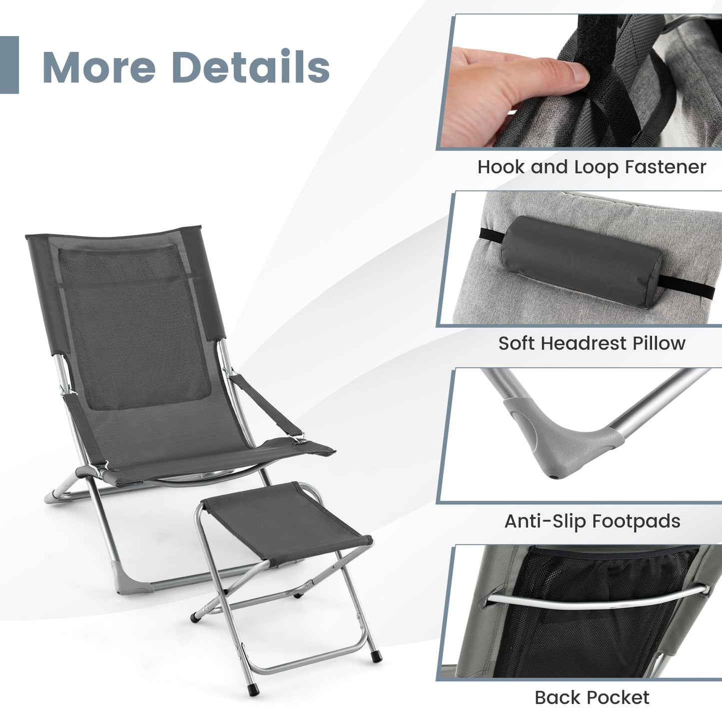 5 Piece Patio Sling Chair Set with Ottoman & Coffee Table
