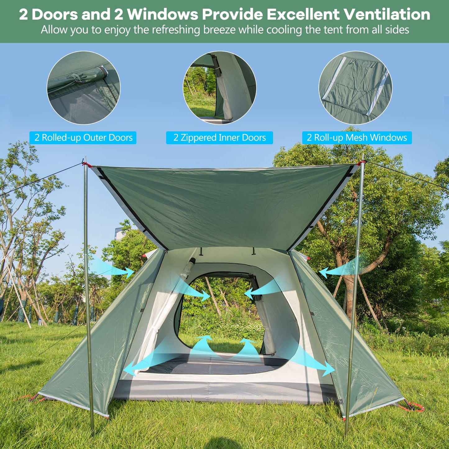 Camping Tent for 4-6 Persons With Front Porch & Back Vestibule