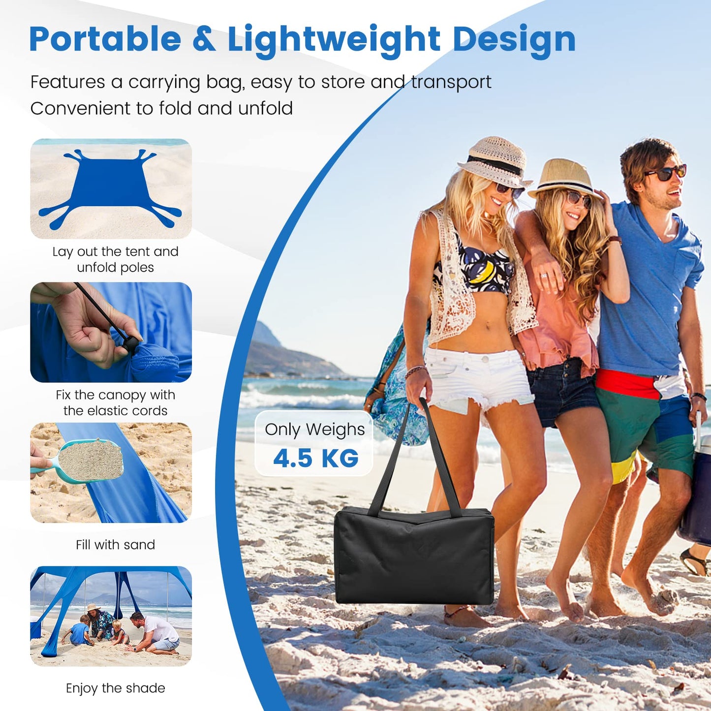 3 x 3m Beach Sunshade Canopy Windproof Sunshade for Beach Camping Patio Trip