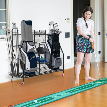 Golf Bag Organizer with Lockable Wheels for Garage