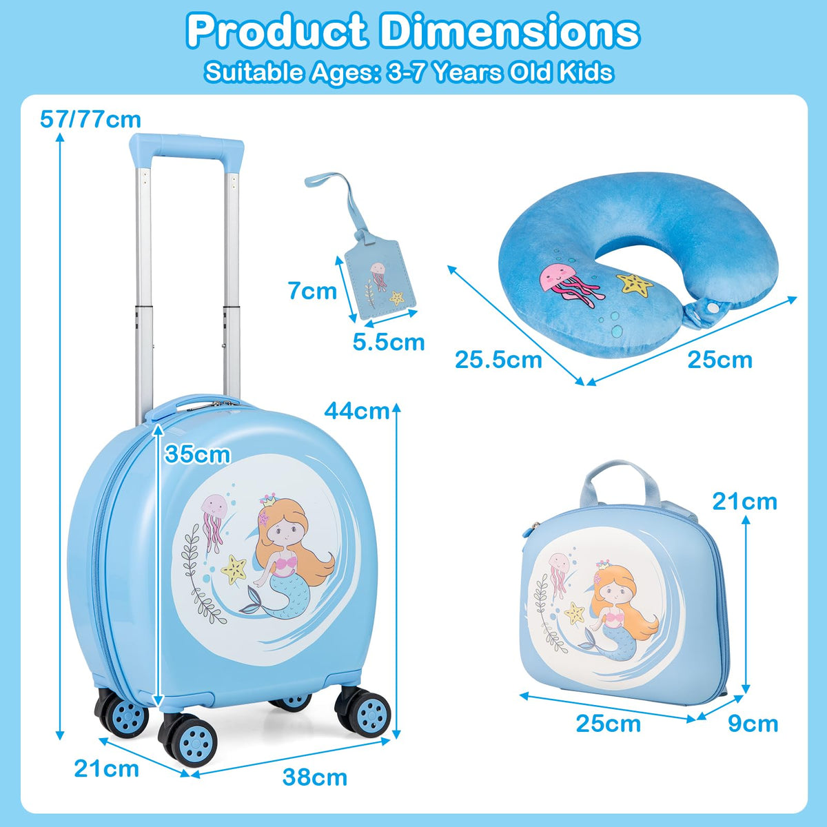 4-Piece Kids Luggage Suitcase Set with 14 Inch Hardside Spinner