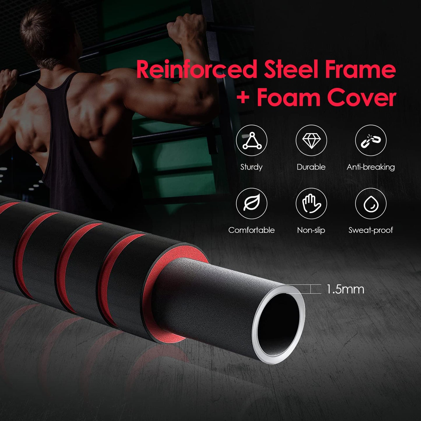 Portable Doorway Pull Up Bar Hanging Fitness Door Trainer w/Power Ropes & Dip Station