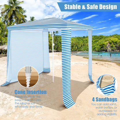 204 x 207 CM Foldable Beach Cabana Easy-Setup Portable Beach Canopy
