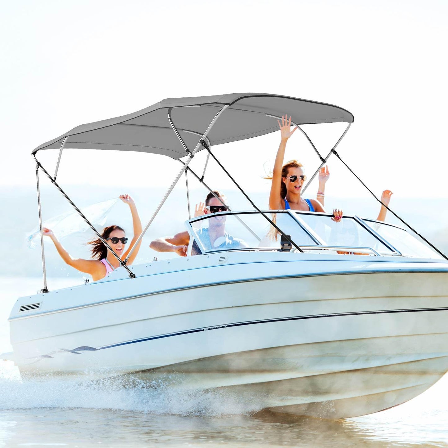 Boat Bimini Top Waterproof Fade-Resistant Oxford Canopy (240 x 215-228 x 137 cm (L x W x H)
