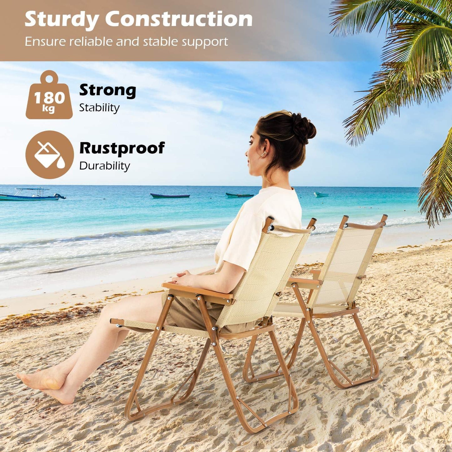 Portable Lawn Chairs Set of 2 with Armrests Folding Camp Chairs