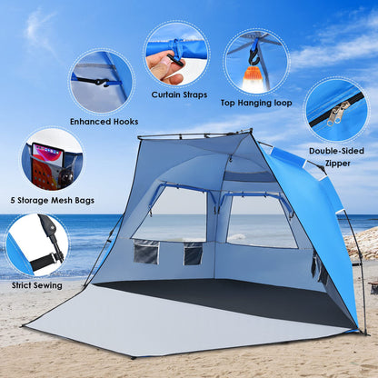Instant Pop-up Beach Tent for 3-4 Persons Windproof Sunshade Canopy Cabana