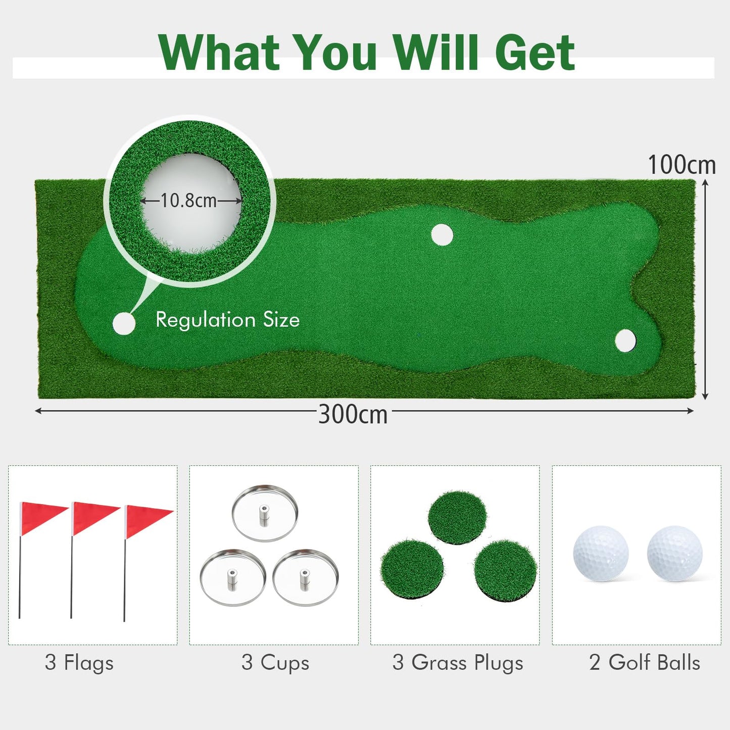 300 cm x 100 cm Golf Putting Green Professional Golf Training Mat