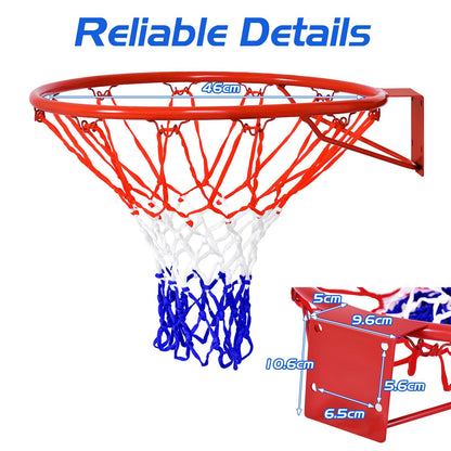 46 CM Basketball Rim Replacement Heavy-Duty Wall Mounted 18“ Basketball Hoop Net w/Standard 12 Loops