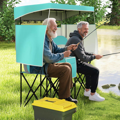 Double Beach Chair with Adjustable Canopy and 3 -Side Shading Curtains