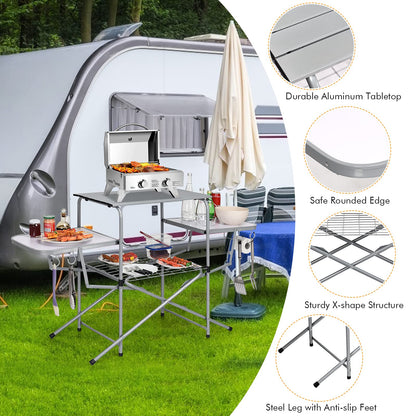 Folding Camping Table with Carry Bag Folding BBQ Table Grilling Stand