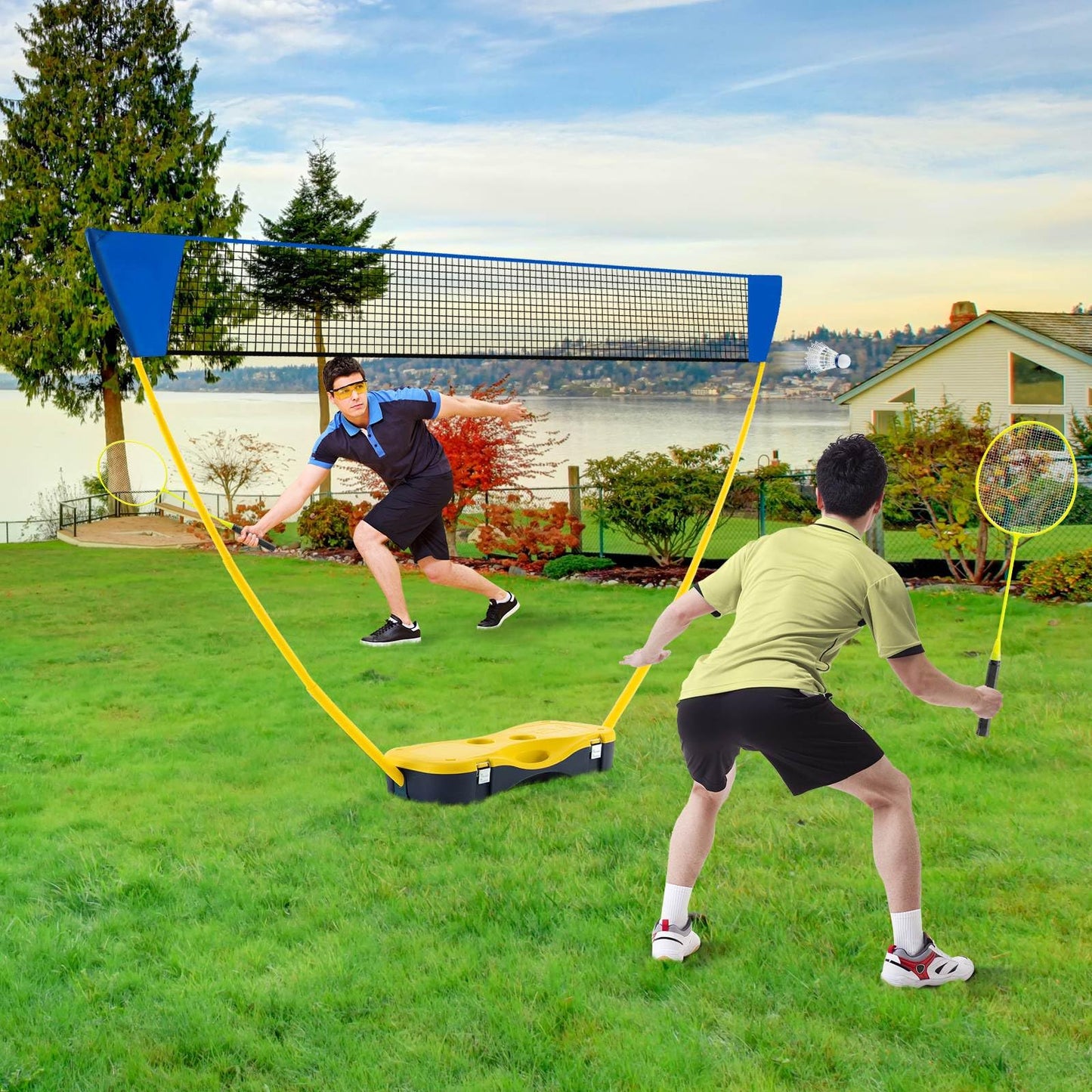 Portable Badminton Net Set with 2 Badminton Rackets 2 Shuttlecocks