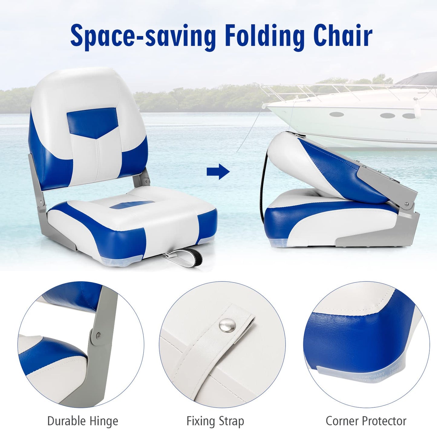 Set of 2 Deluxe Folding Boat Seats Stainless Steel Screws Included