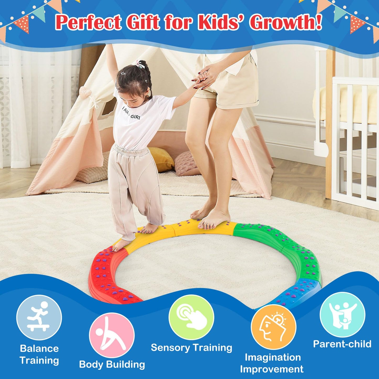20 PCS Balance Beam Set with Massage Patterns for Coordination & Stability Exercise