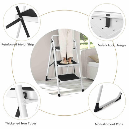 3-Tread Step Ladder with Convenient Hand Grip for Home Garage Kitchen