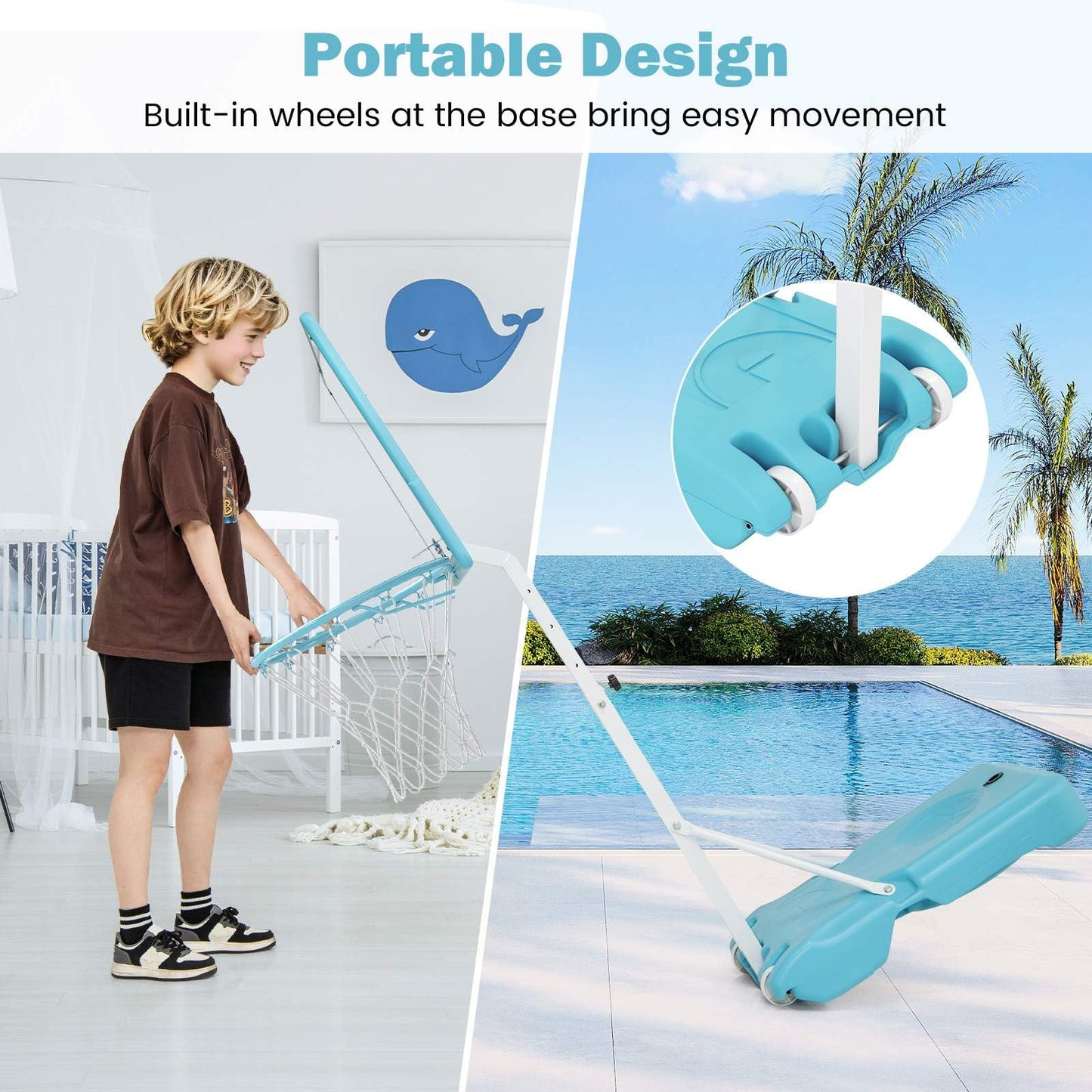 Pool Basketball Hoop with 82cm Shatterproof Backboard for Indoor Outdoor