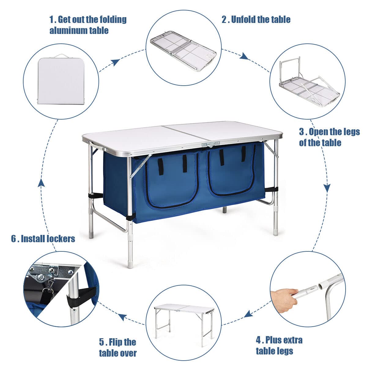 Folding Camping Table with Storage Portable Outdoor Aluminum Picnic Table w/Zippered Storage Organizer