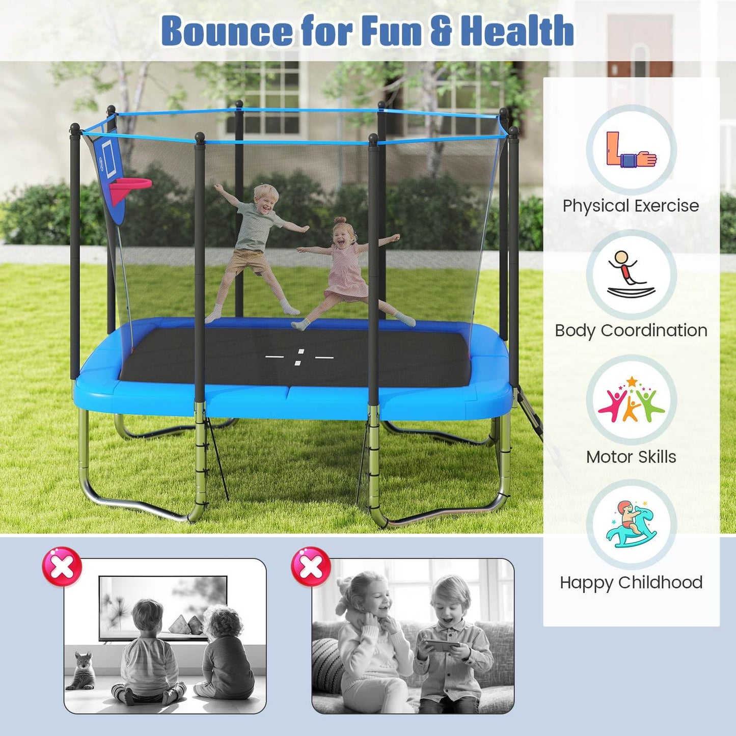 10 x 8 FT Heavy Duty Trampoline with Basketball Hoop