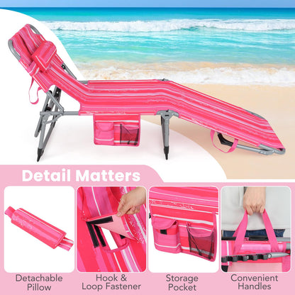 Folding Beach Lounge Chair with Pillow for Outdoor
