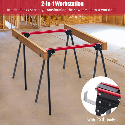 Portable Sawhorse Twin Pack 500kg Load Each with 2x4 Support Arms