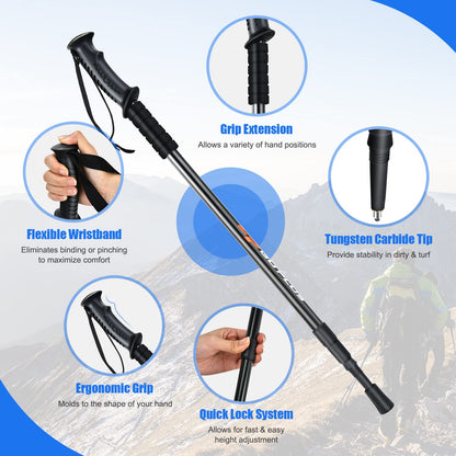 2 Pack Extending Trekking Poles Anti-Shock Length Adjustable Walking Hiking Climbing Sticks