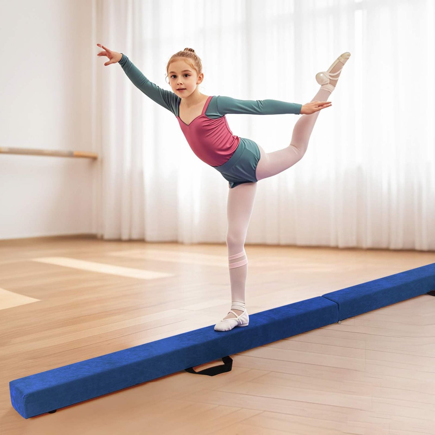 Portable Gymnastic Beam with Solid Wood Base & Anti-Slip Bottom