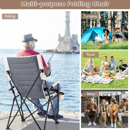 Portable High Back Camping Chair with Hard Armrest and Waist Pillow
