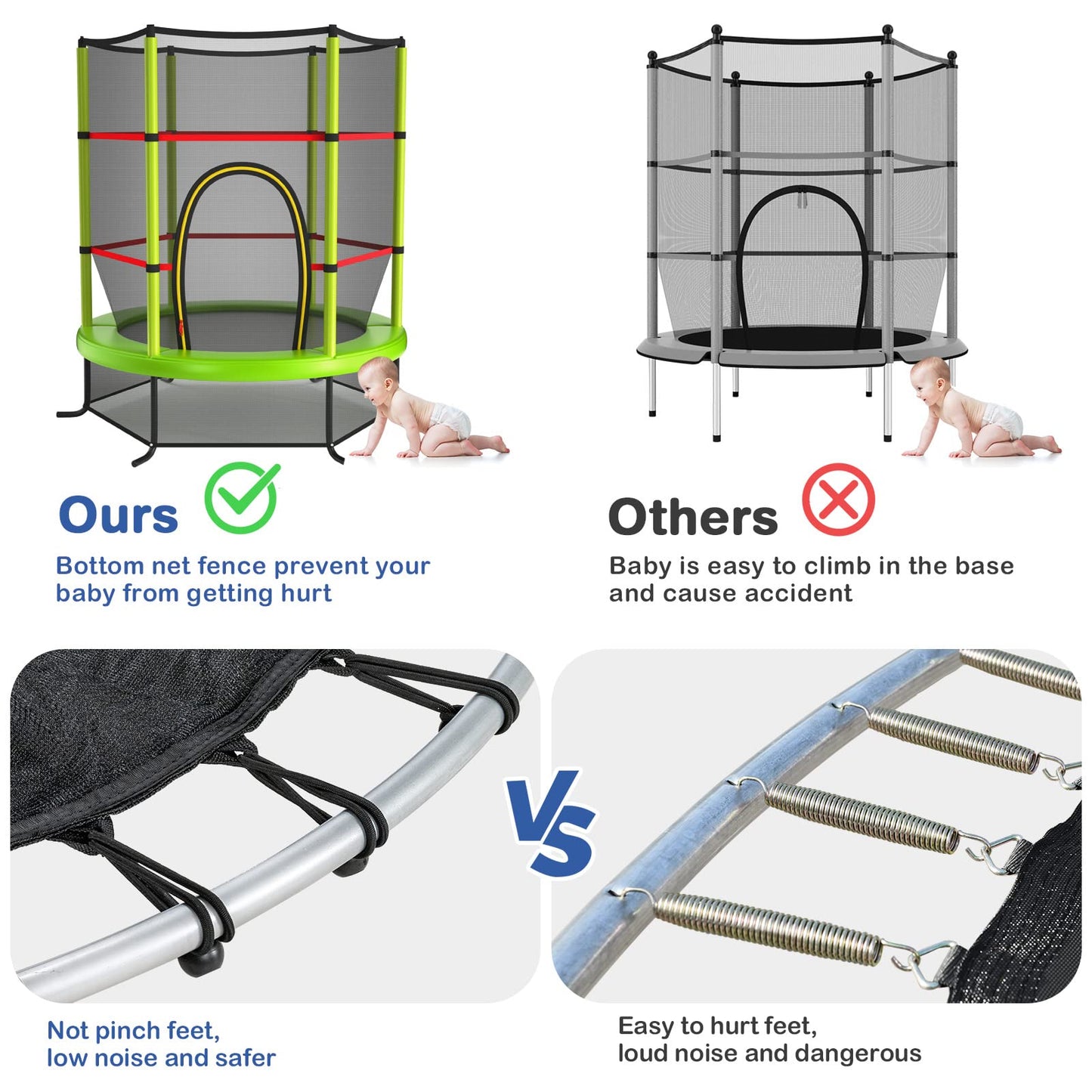 5.3FT Mini Kids Trampoline with 135kg Load Capacity & Enclosure Net