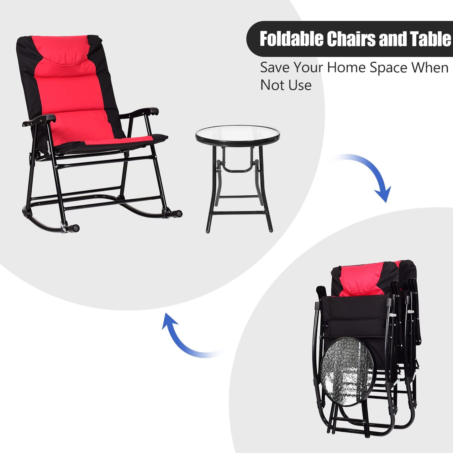 3 Pieces Outdoor Rocking Chairs with Round Table