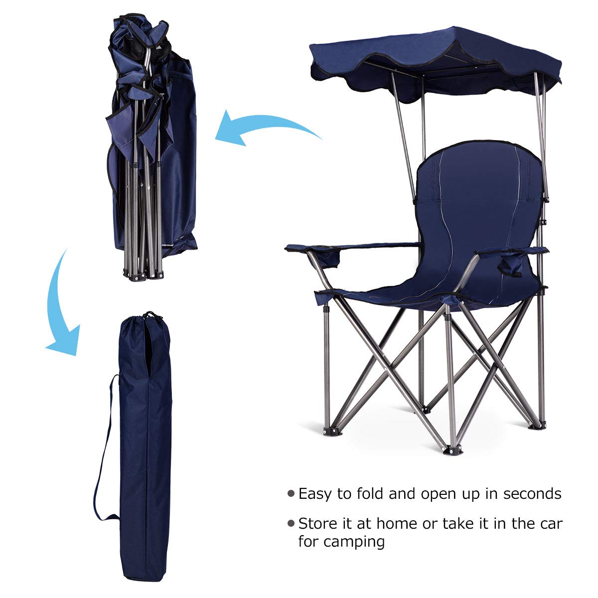 Folding Camping Chair with Adjustable Shade Canopy and Carrying Bag