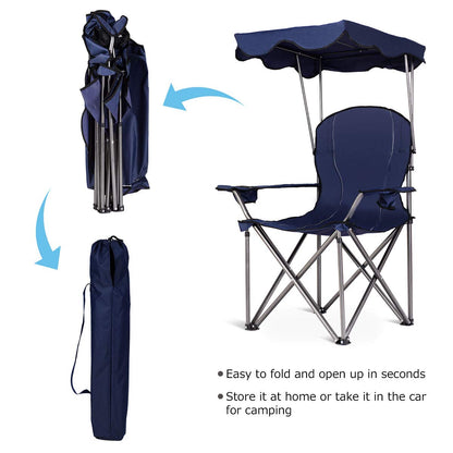Folding Camping Chair with Adjustable Shade Canopy and Carrying Bag
