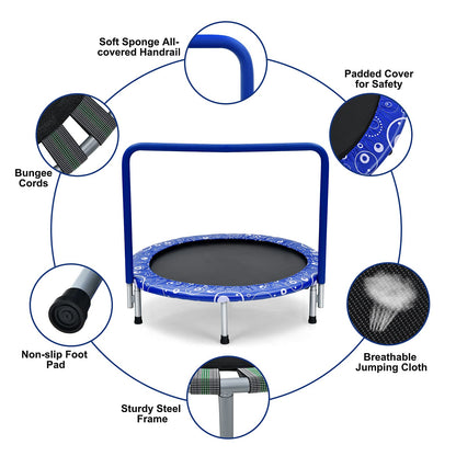 36” Kids Trampoline, Foldable Mini Rebounder with Full Covered Handle and Safety Pad