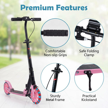 Kick Scooter with 4-Level Adjustable Handlebar, Hand Brake, Anti-Shock Suspension