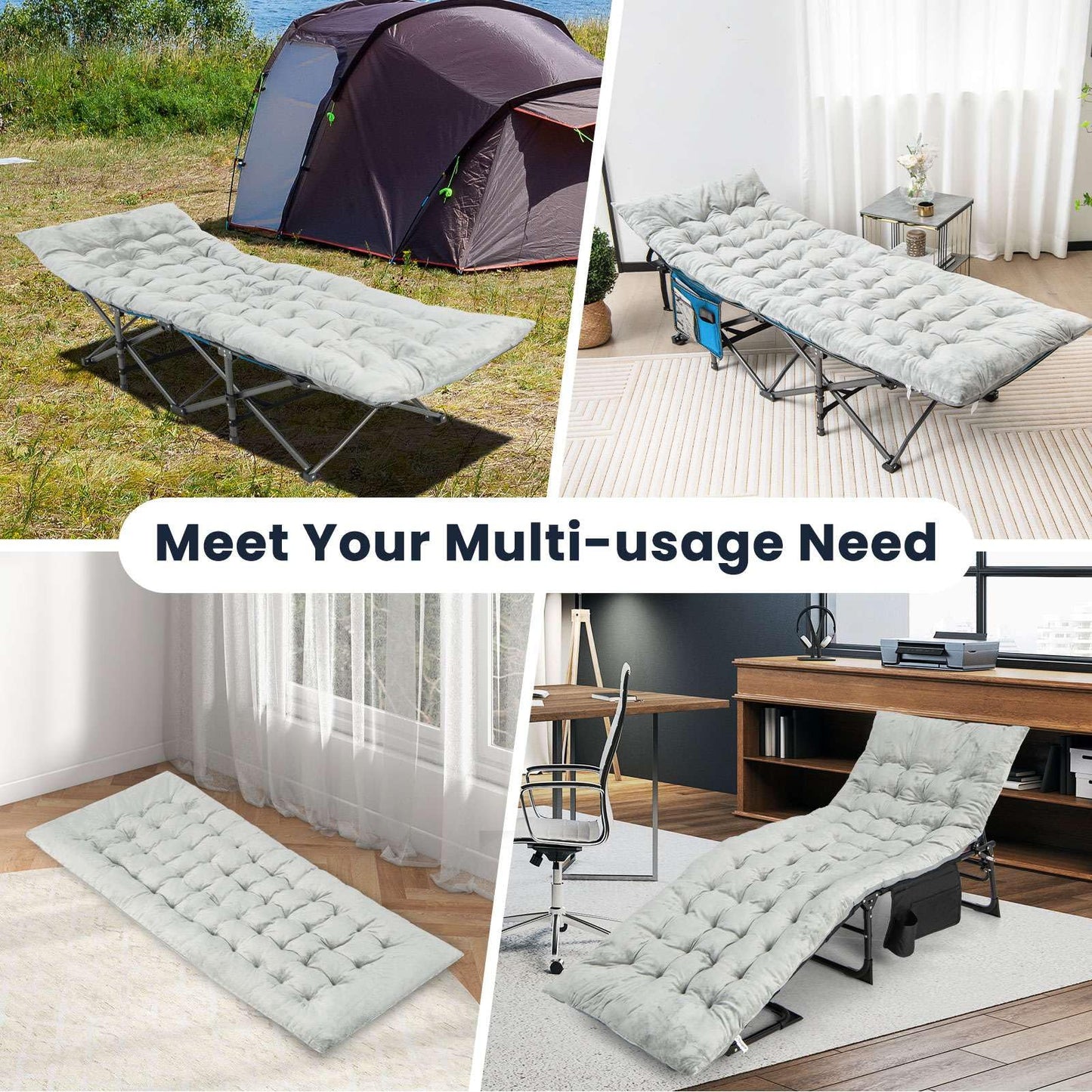 195 x 74 x 7 CM Thickened Recliner Cushion with 4 Fixing Straps, Bed Fixing Pocke