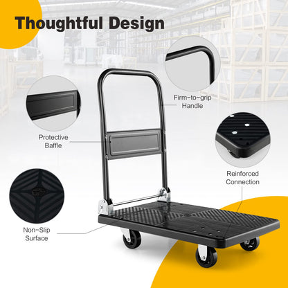 Folding Push Cart Dolly with 360° Swivel Wheels & 200KG Load