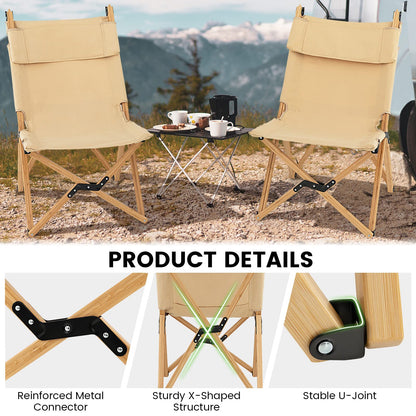 Outdoor Bamboo Chair with 2-Level Adjustable Backrest No Assembly Required