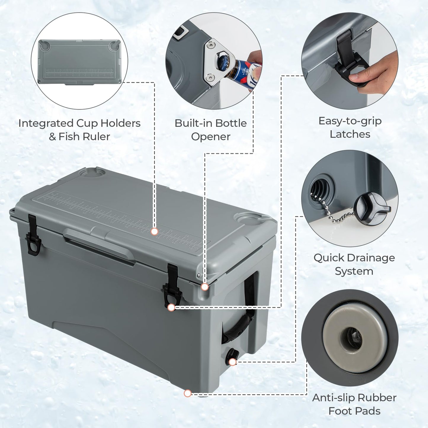 47L Insulated Portable Ice Chest with Integrated Cup Holders