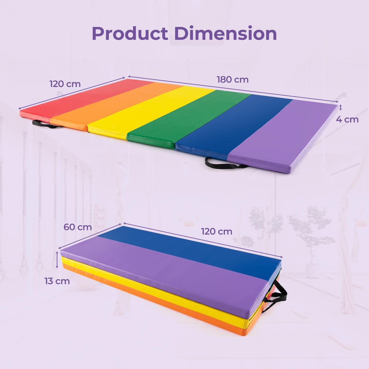 Tri-Fold Thick Tumbling Mat 180 cm x 120 cm x 4 cm with Hook & Loop Fasteners