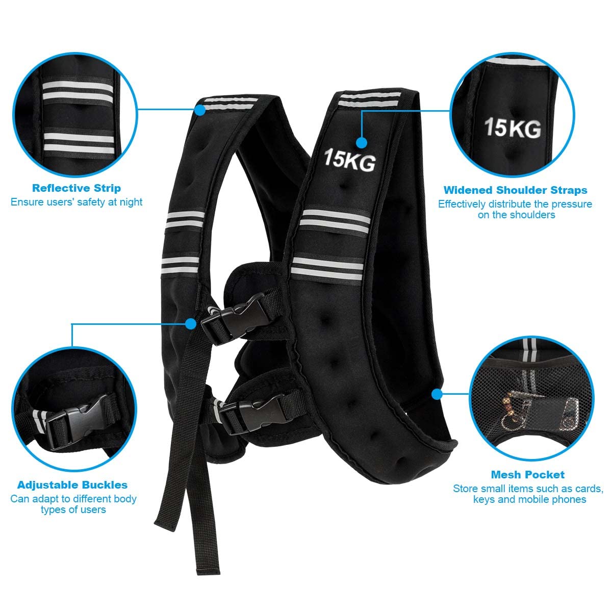 Weighted Vest 5 kg Workout Vest with Adjustable Buckles & Mesh Bag