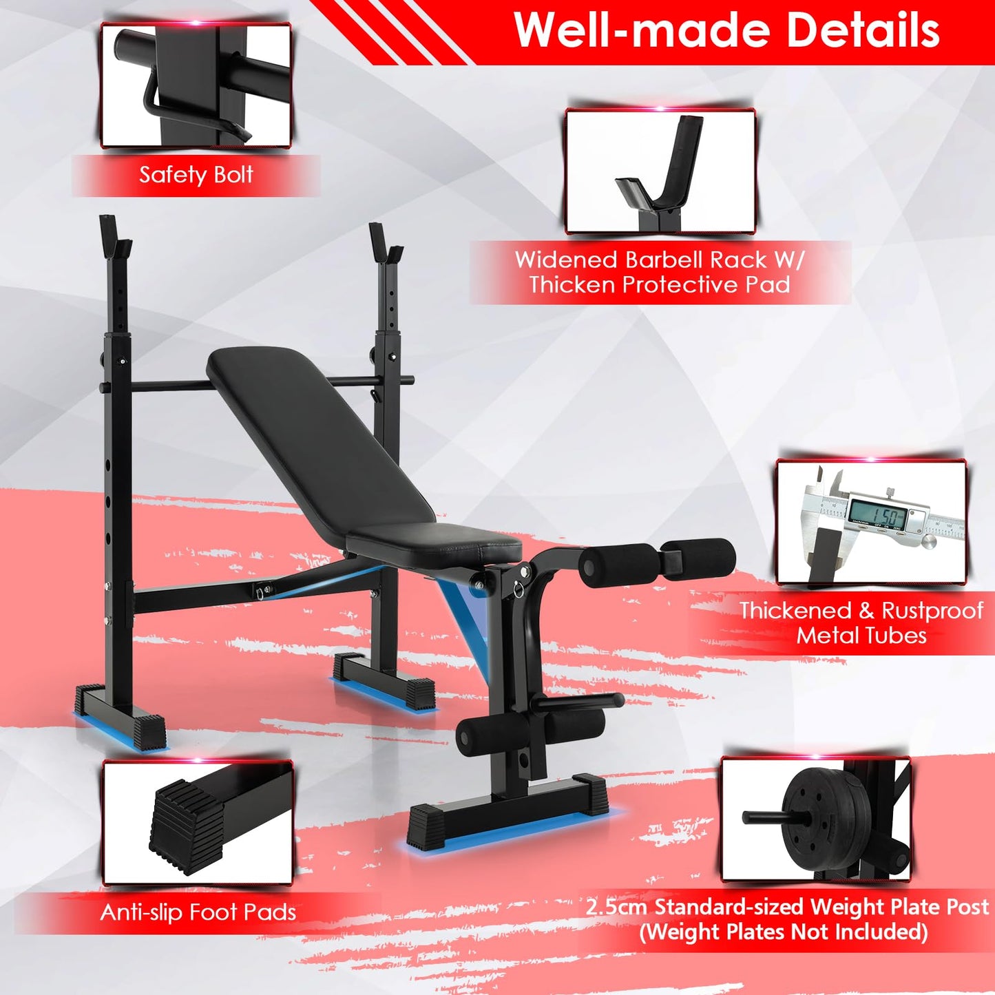 Adjustable Weight Bench & Barbell Rack Set Multipurpose Fitness Machine